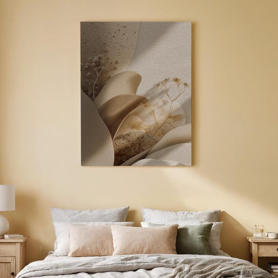 Beige Neutral Canvas Wall Art Minimal Botanical Abstract Print Soft Earthy Tones Artwork For Bedroom Living Room Or Office Decor