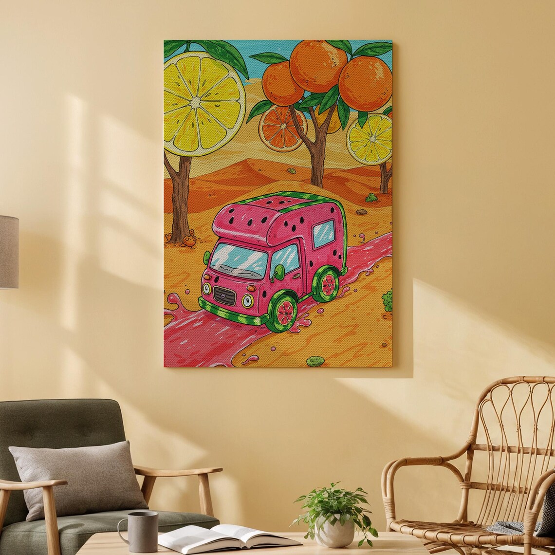 Watermelon Van Surreal Fruit Road Trip Colorful Whimsical Kids Room Poster