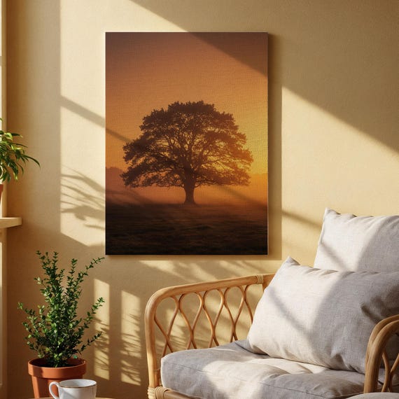 Tree Silhouette Canvas Art Majestic At Sunset Serene Nature Landscape For Living Room Bedroom Or Natureinspired Decor