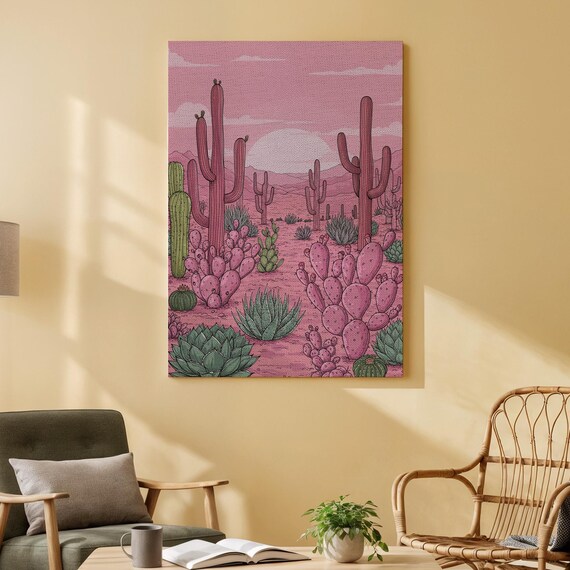 Pink Cactus Desert Sunset Bohemian Southwest Decor Art Poster