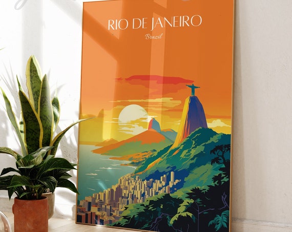 Rio De Janeiro Travel Print Modern Vintage Home Decor Custom Text