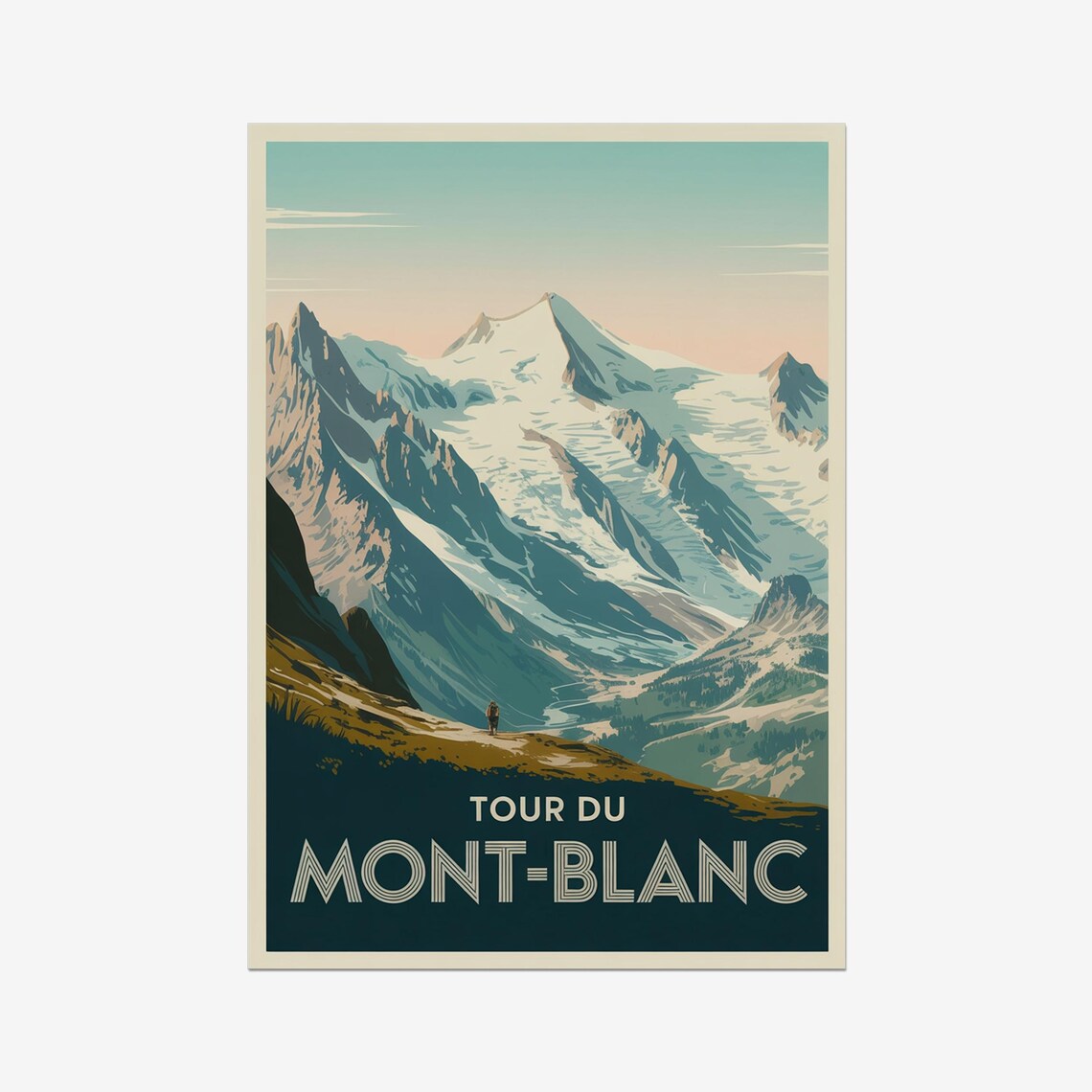 Tour Du Mont Blanc Alpine Hiker Summit Vintage Travel Poster