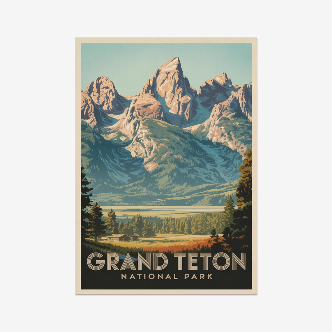 Grand Teton National Park Rocky Peaks Valley Vintage Nature Poster