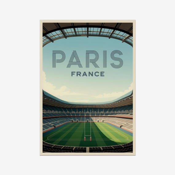 Paris Rugby Stadium Vintage Poster France Retro