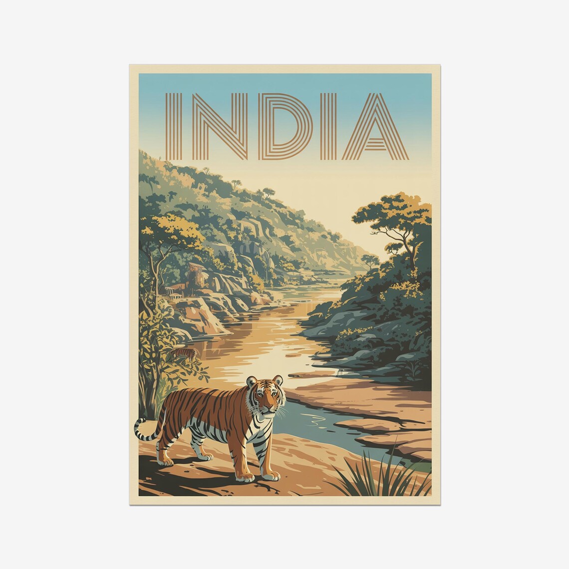 India Vintage Travel Poster Tiger Retro