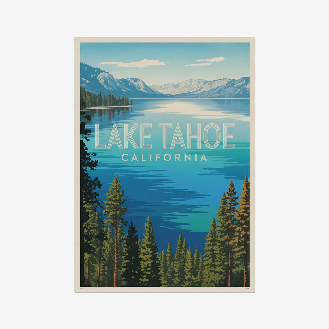 Lake Tahoe California Pine Lake Mountain Vintage Retro Poster