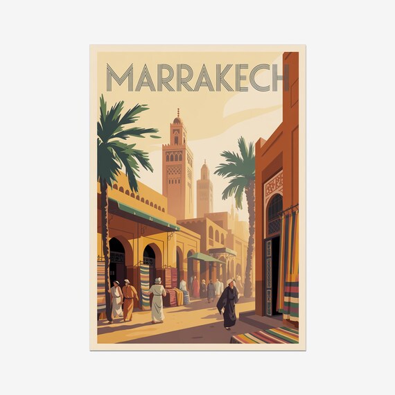 Marrakech Vintage Travel Poster, Morocco Travel Poster
