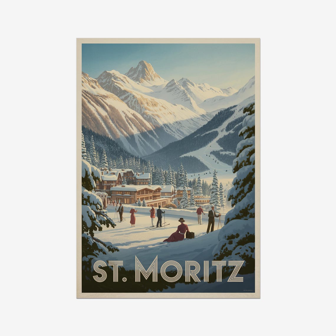 St Moritz Switzerland Vintage Ski Resort Snow Mountain Retro Poster