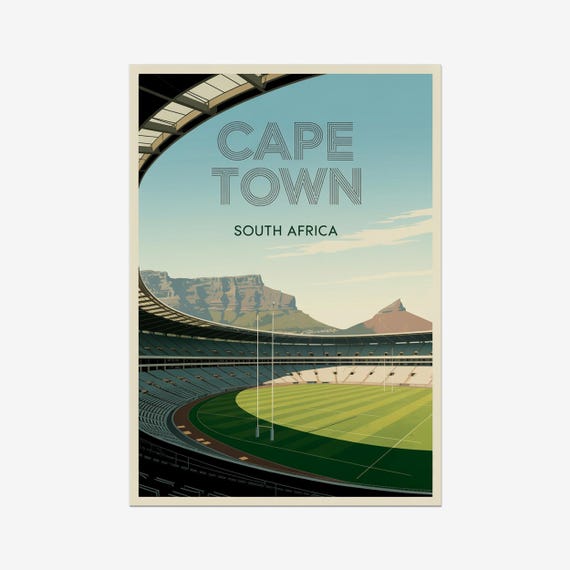 Cape Town Rugby Stadium Vintage Poster South Africa Retro