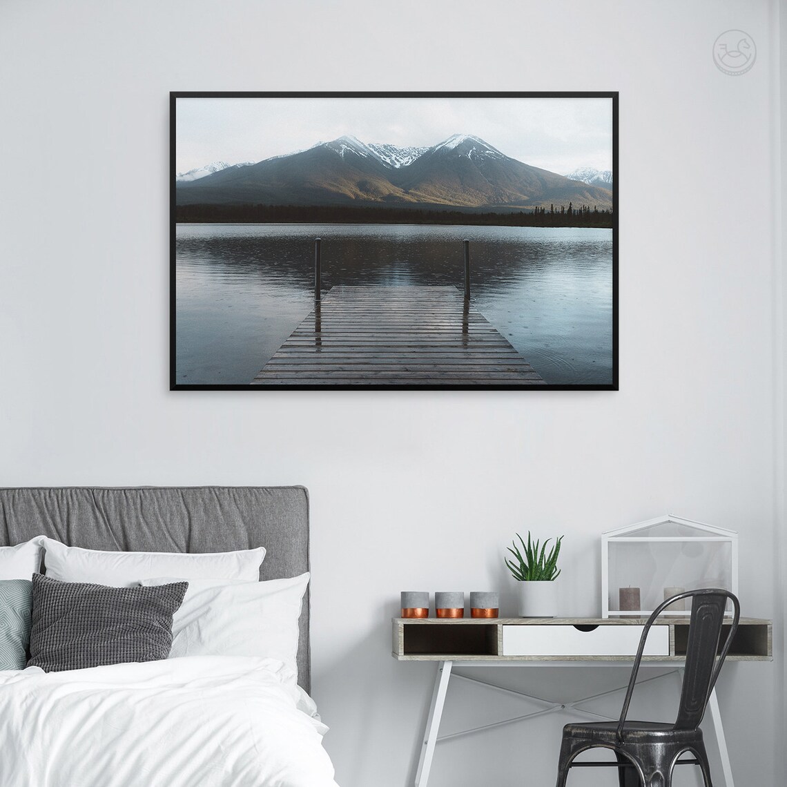 Mountain Lake Dock Rainy Day Photography Poster Serene Landscape Decor - Image 3