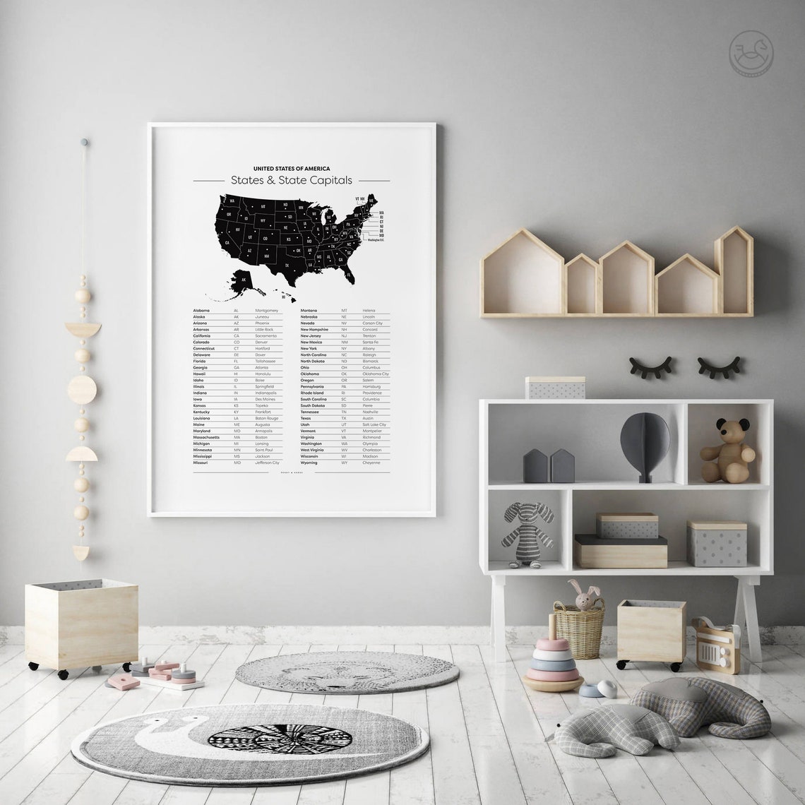 United States Map States and Capitals Educational Wall Chart Poster - Image 2