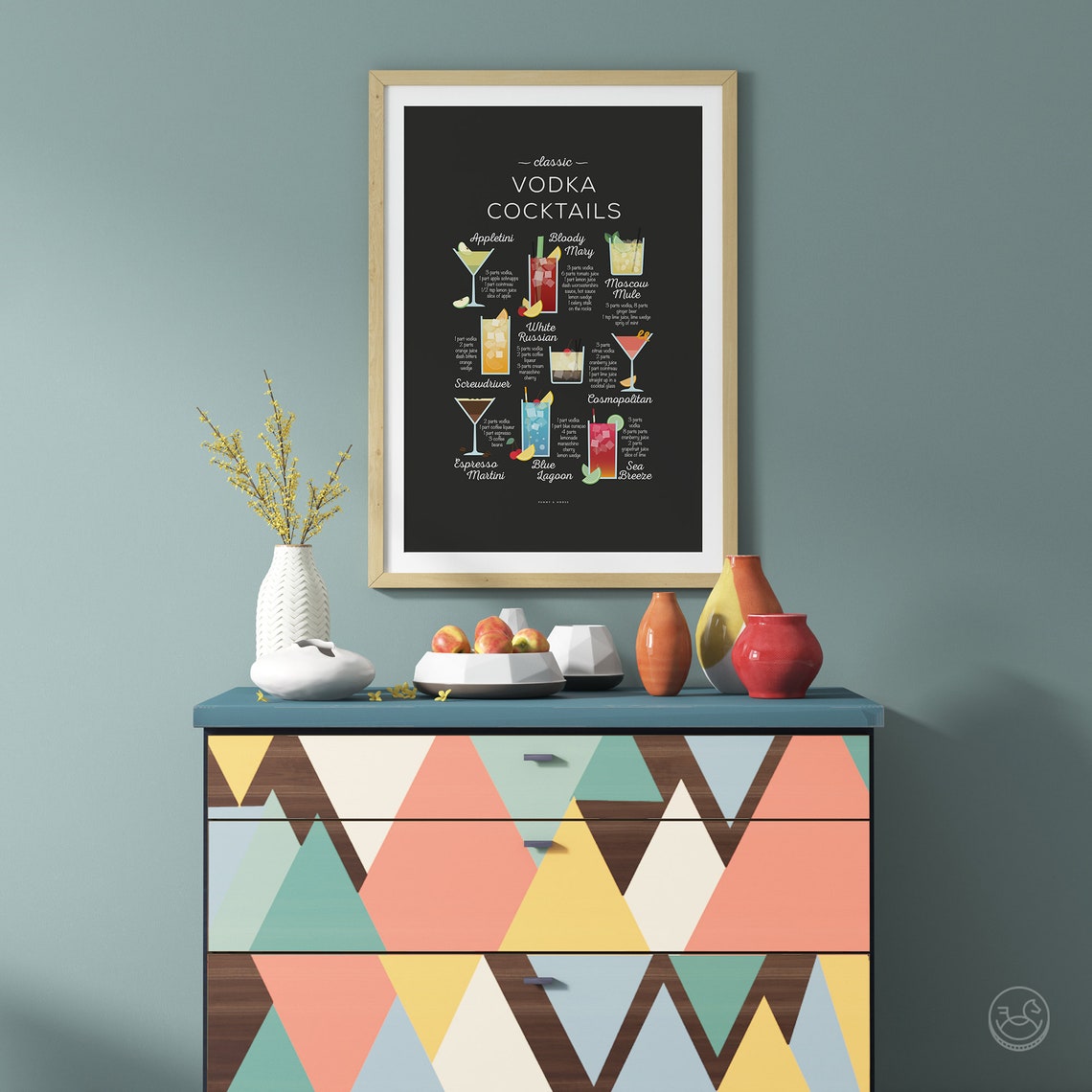 Classic Vodka Cocktails Recipe Chart Black Chalkboard Bar Art Poster - Image 3