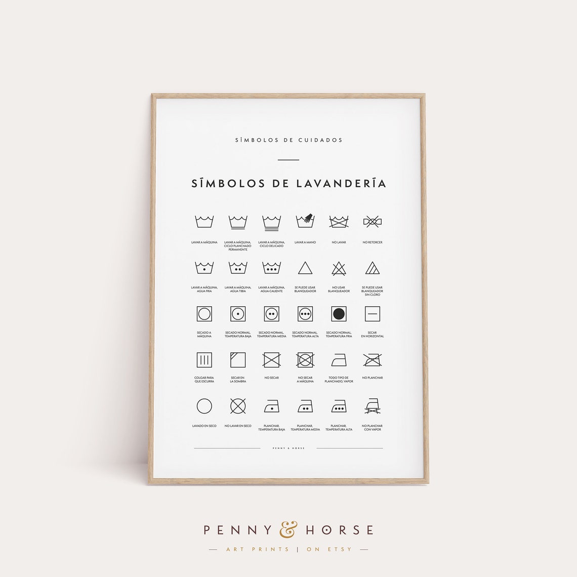 Spanish Laundry Care Symbols Elegant Minimalist Chart Poster