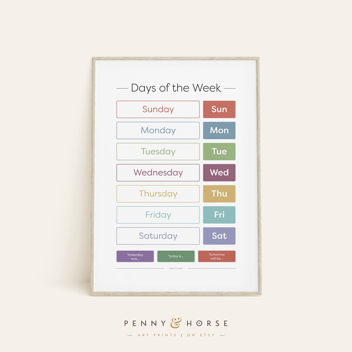 Colorful Days of the Week Learning Chart Poster for Kids Room