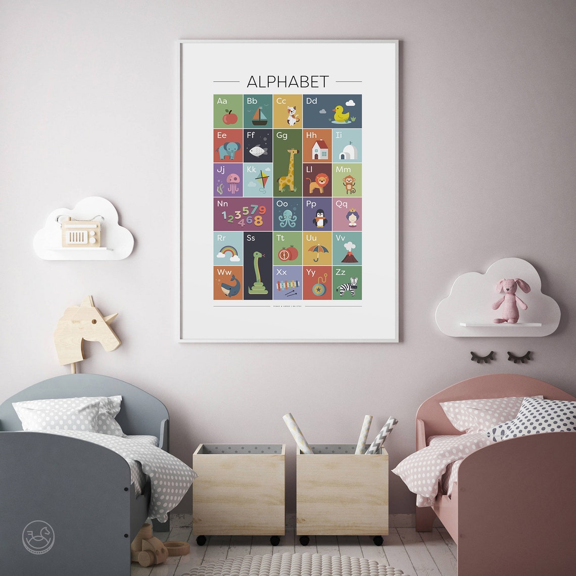 Colorful Illustrated Alphabet Animal Chart for Kids Nursery Poster - Image 3