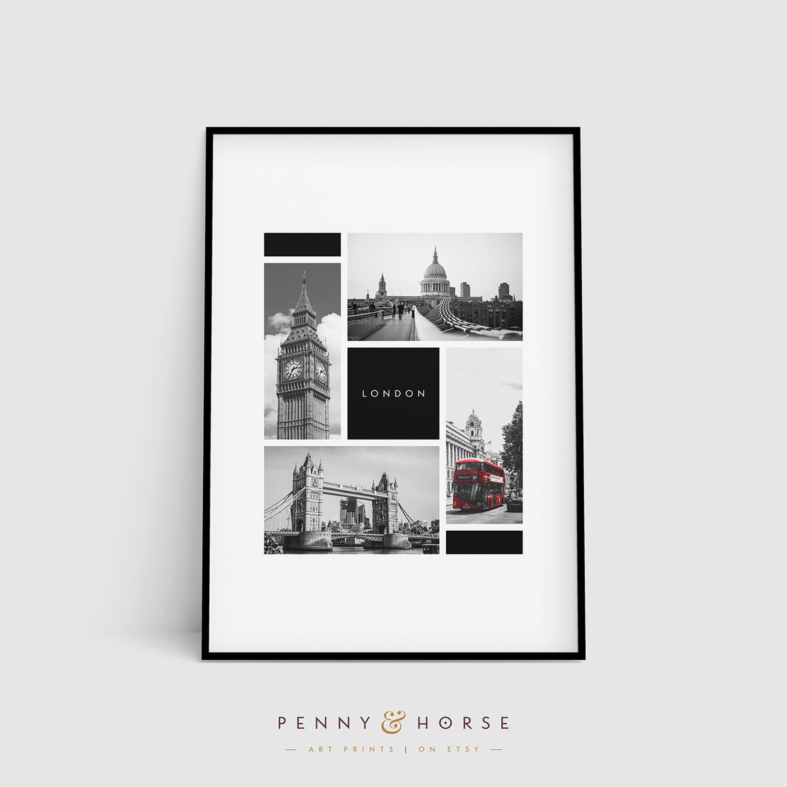 London Landmarks Montage Big Ben Tower Bridge Red Bus Photo Poster
