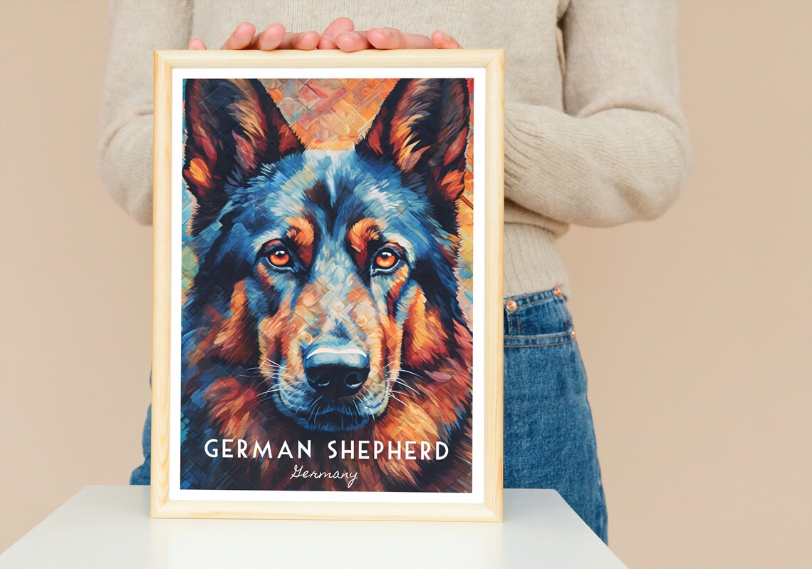 German Shepherd Bold Colorful Mosaic Dog Breed Portrait Poster - Image 4