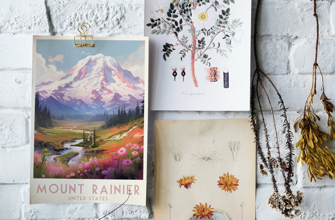 Mount Rainier United States Snow Peak Wildflowers Travel Poster - Image 4