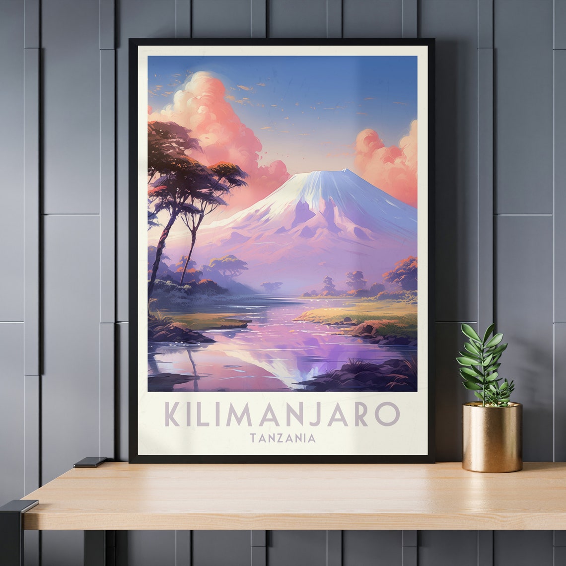 Kilimanjaro Tanzania Poster with Mountain Reflection in a Quiet River - Image 3