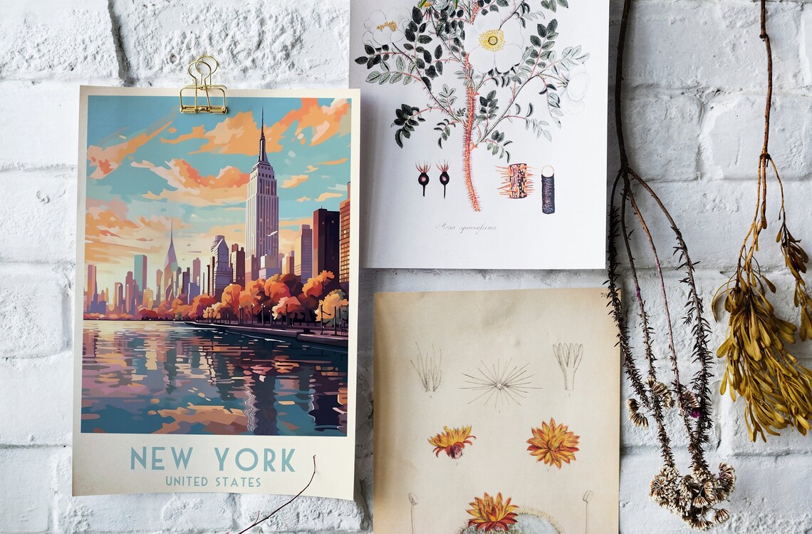 New York Manhattan Empire State Skyline Sunset Vintage Travel Poster - Image 4