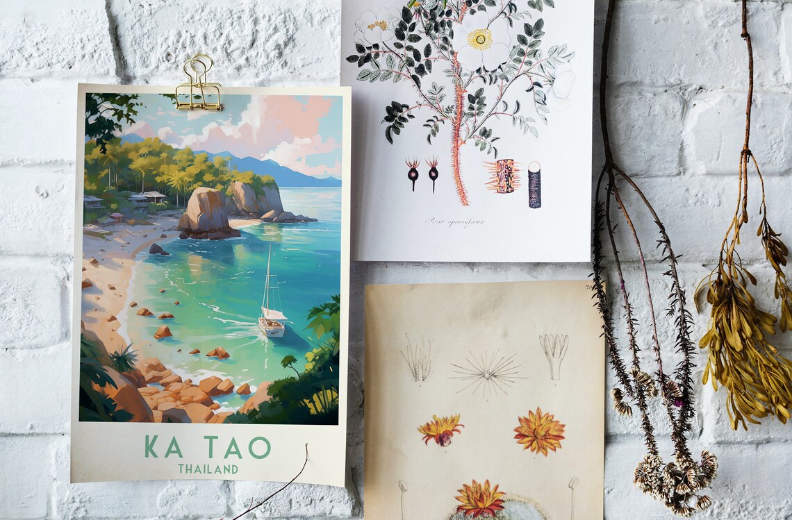 Ka Tao Thailand Rocky Island Cove Sailboat Turquoise Water Poster - Image 4