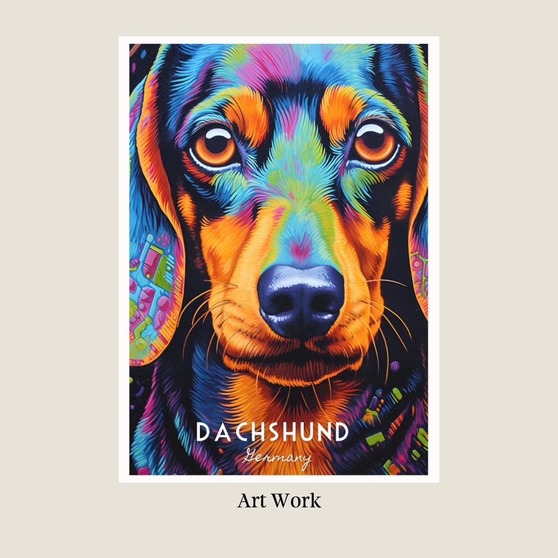 Dachshund Germany Neon Pop Art Dog Breed Portrait Gift Poster