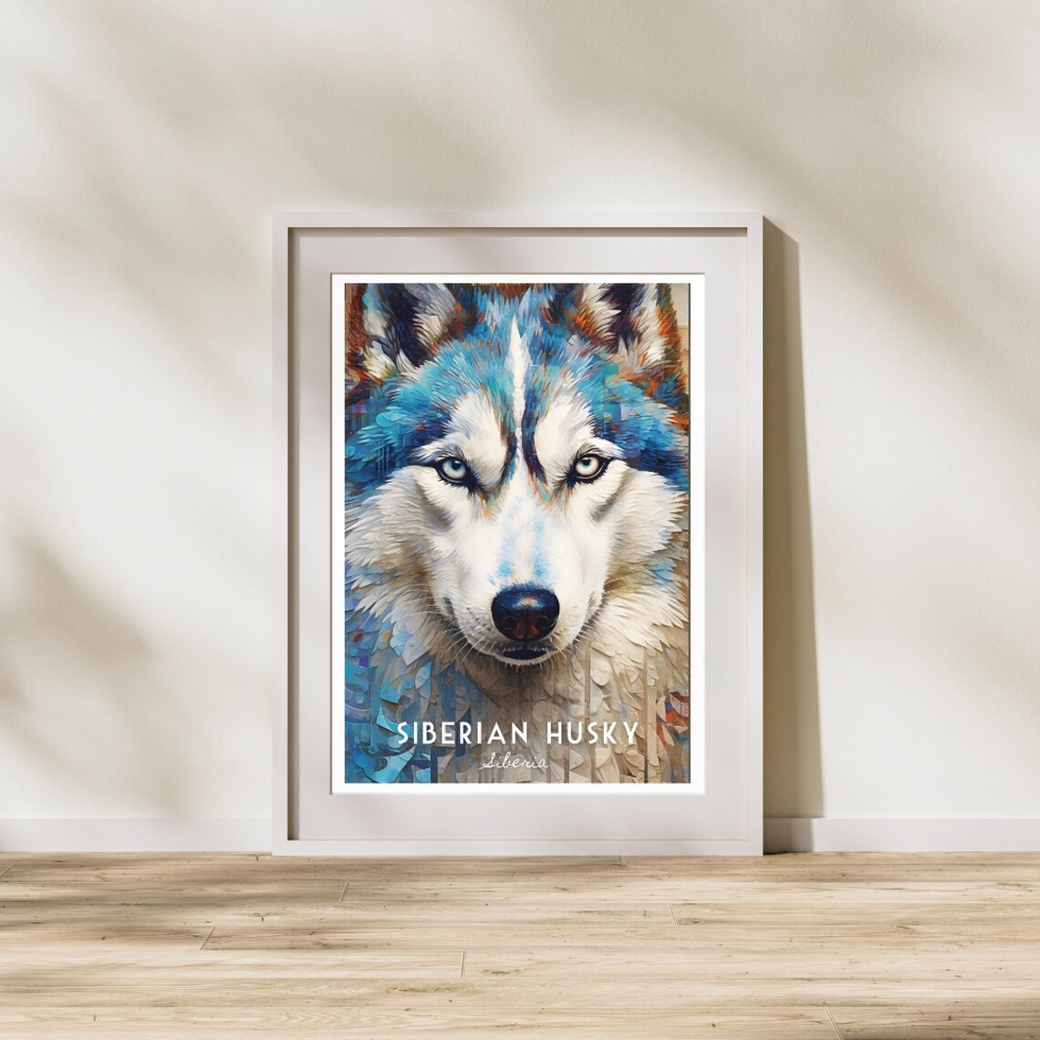 Siberian Husky Striking Blue Mosaic Dog Breed Portrait Poster - Image 3