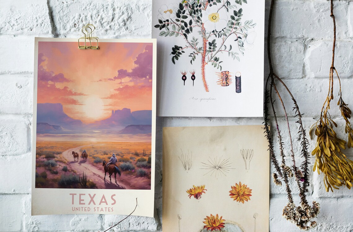 Texas Sunset Cowboys on Horseback Desert Trail Travel Poster - Image 2