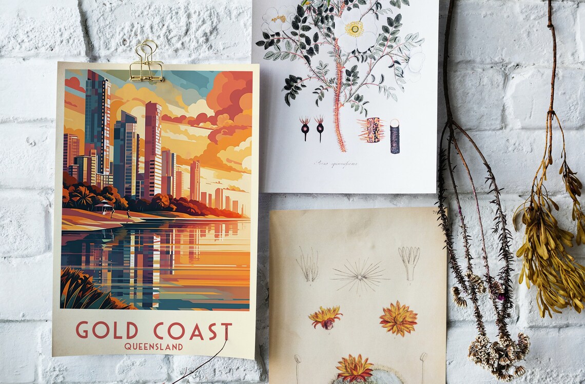 Gold Coast Queensland Skyline Sunset Waterfront Travel Poster - Image 2