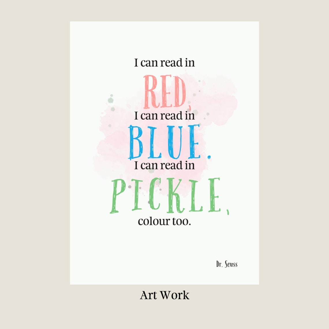 Dr Seuss Read in Red Blue Pickle Colour Reading Quote Kids Poster - Image 2