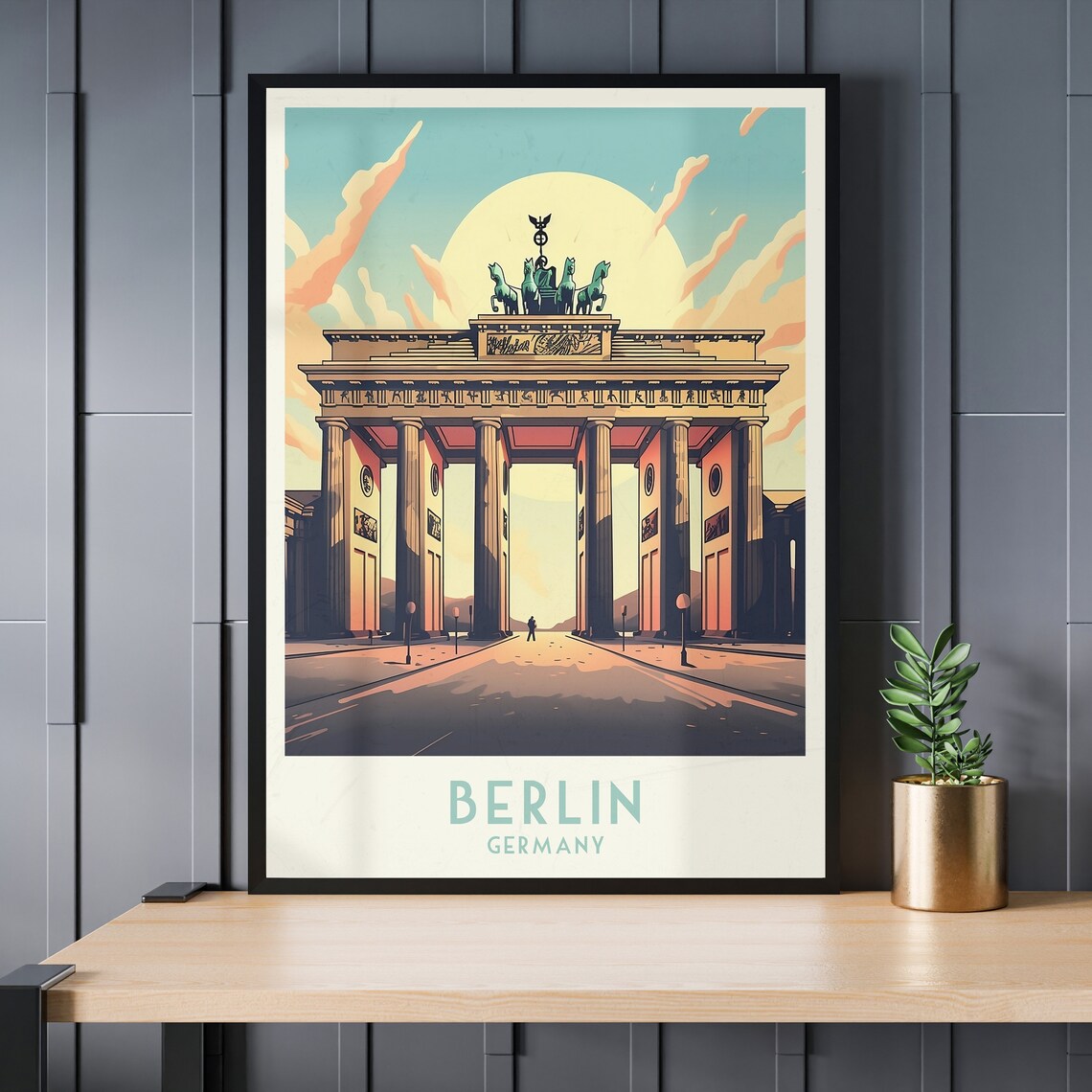 Berlin Brandenburg Gate Sunset Golden Light Vintage Travel Poster - Image 3