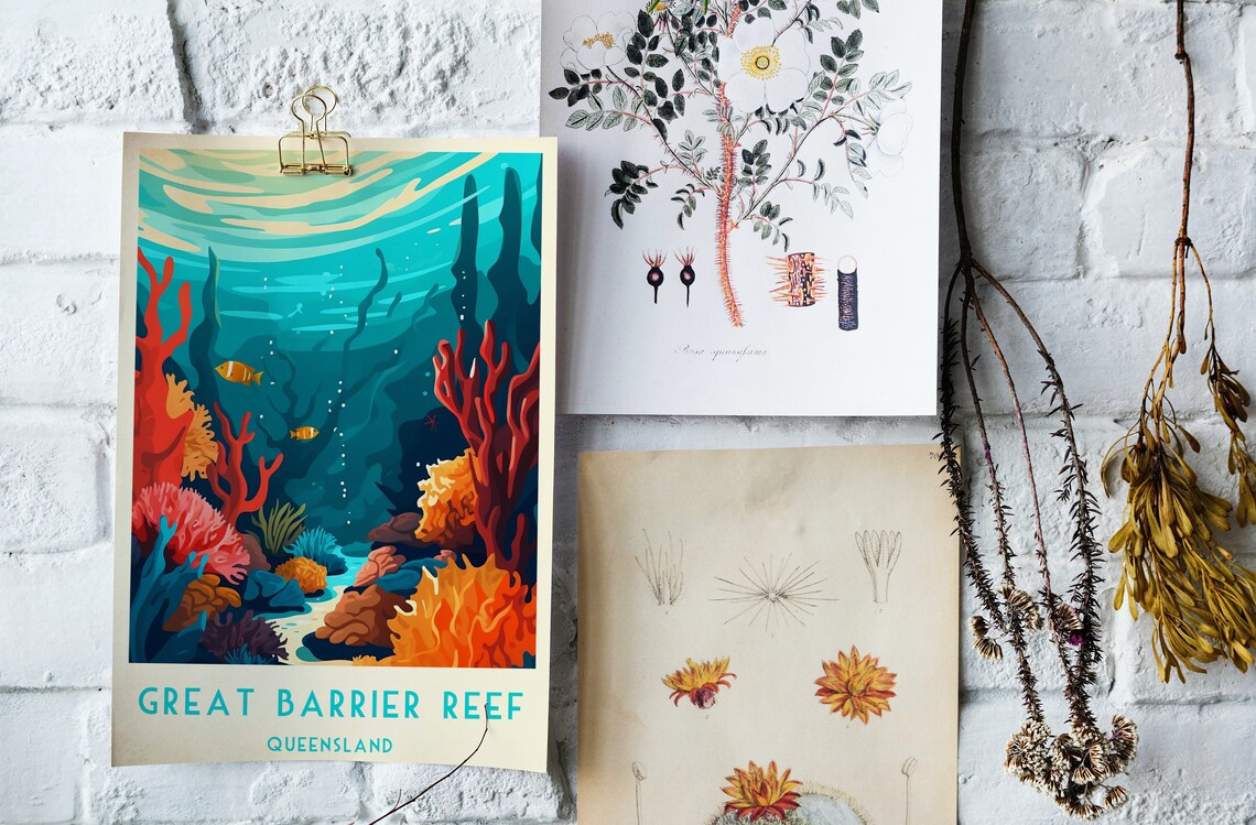 Great Barrier Reef Underwater Coral Tropical Fish Travel Poster - Image 2