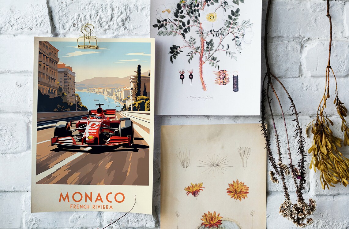 Monaco French Riviera Formula One Race Car Street Travel Poster - Image 4