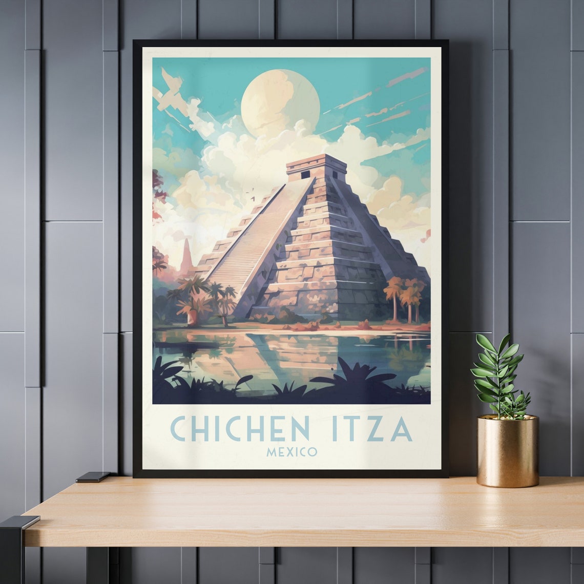 Chichen Itza El Castillo Pyramid in Mexico Travel Poster Art - Image 3