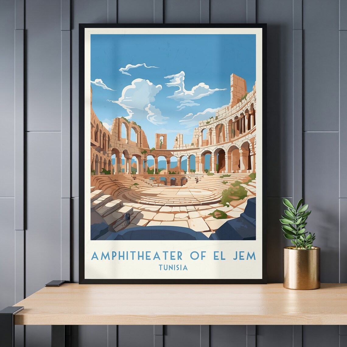 El Jem Amphitheater Tunisia Ancient Roman Ruins Vintage Poster - Image 3
