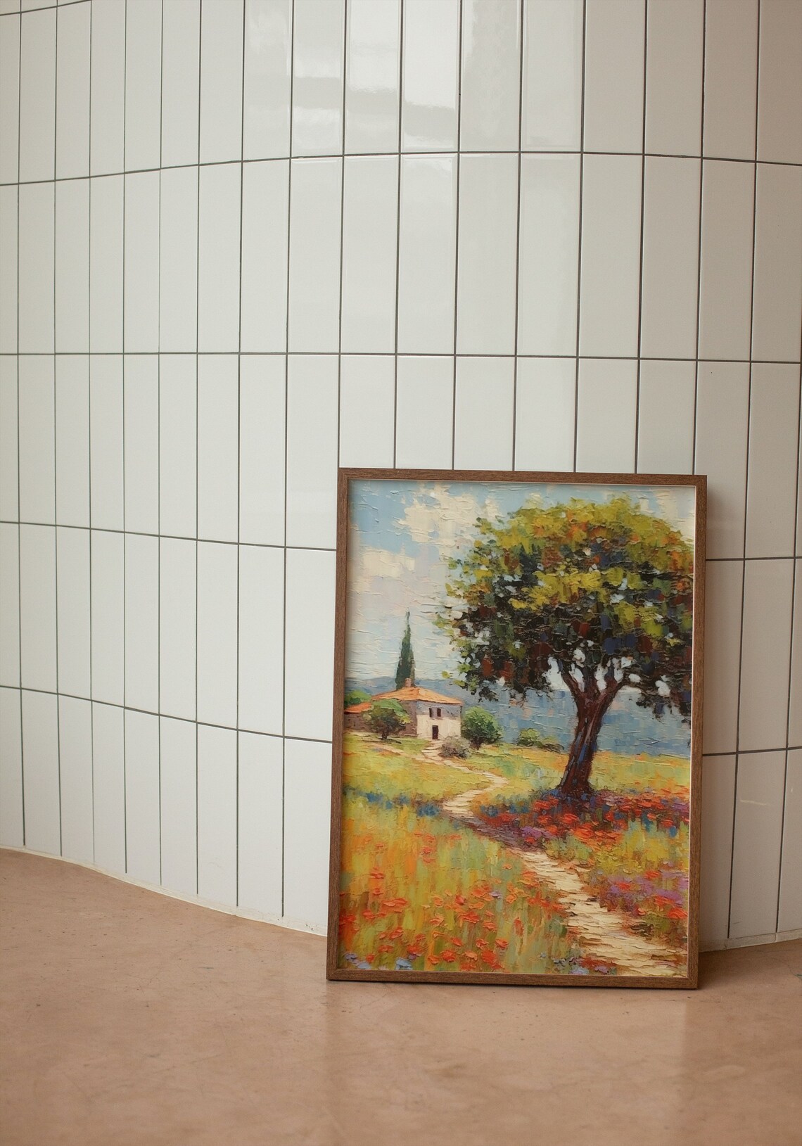 Farmhouse Wildflower Path Big Tree Vintage Country Landscape Poster - Image 3