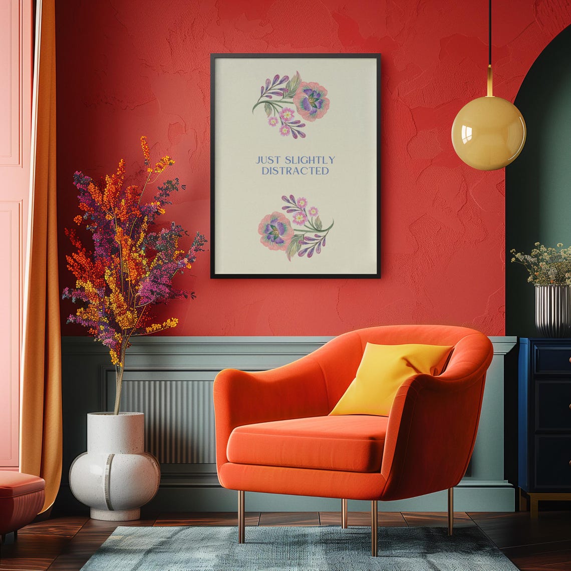 Just Slightly Distracted Floral Cream Funny ADHD Quote Poster - Image 2