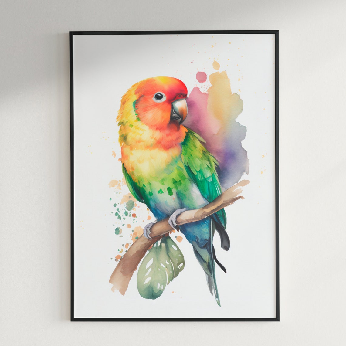 Rainbow Lovebird Parrot Watercolor Splash Painting Art Poster - Image 3