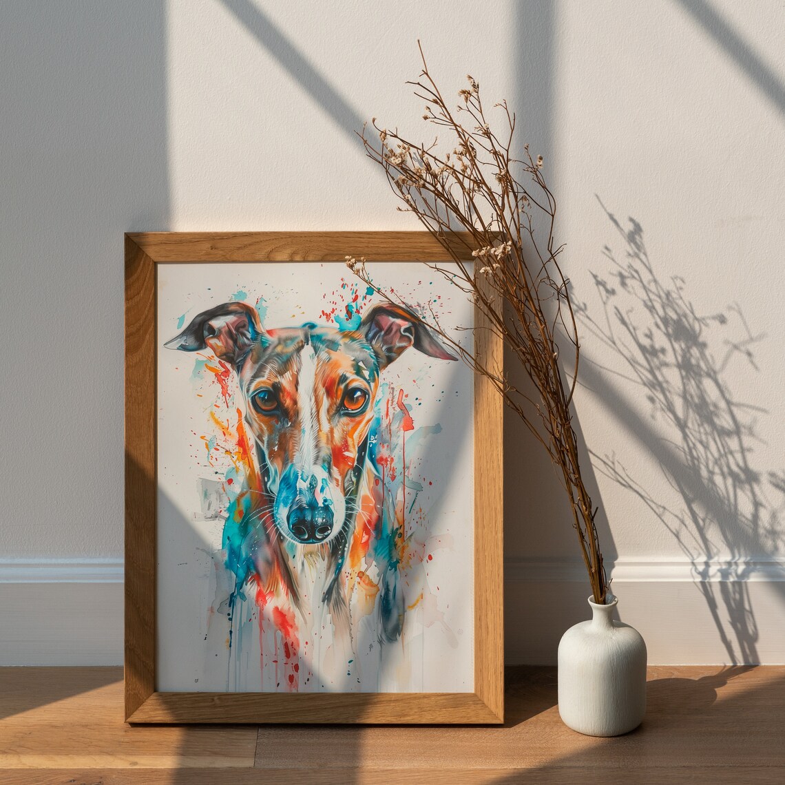 Vibrant Greyhound Portrait Colorful Watercolor Dog Breed Wall Art - Image 2
