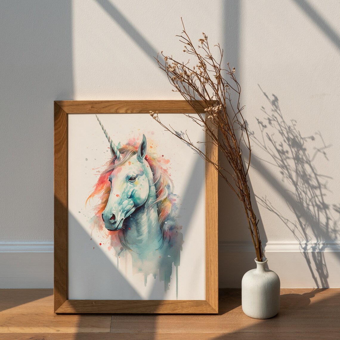 Dreamy Unicorn Head with Spiral Horn Pastel Watercolor Fantasy Poster - Image 2