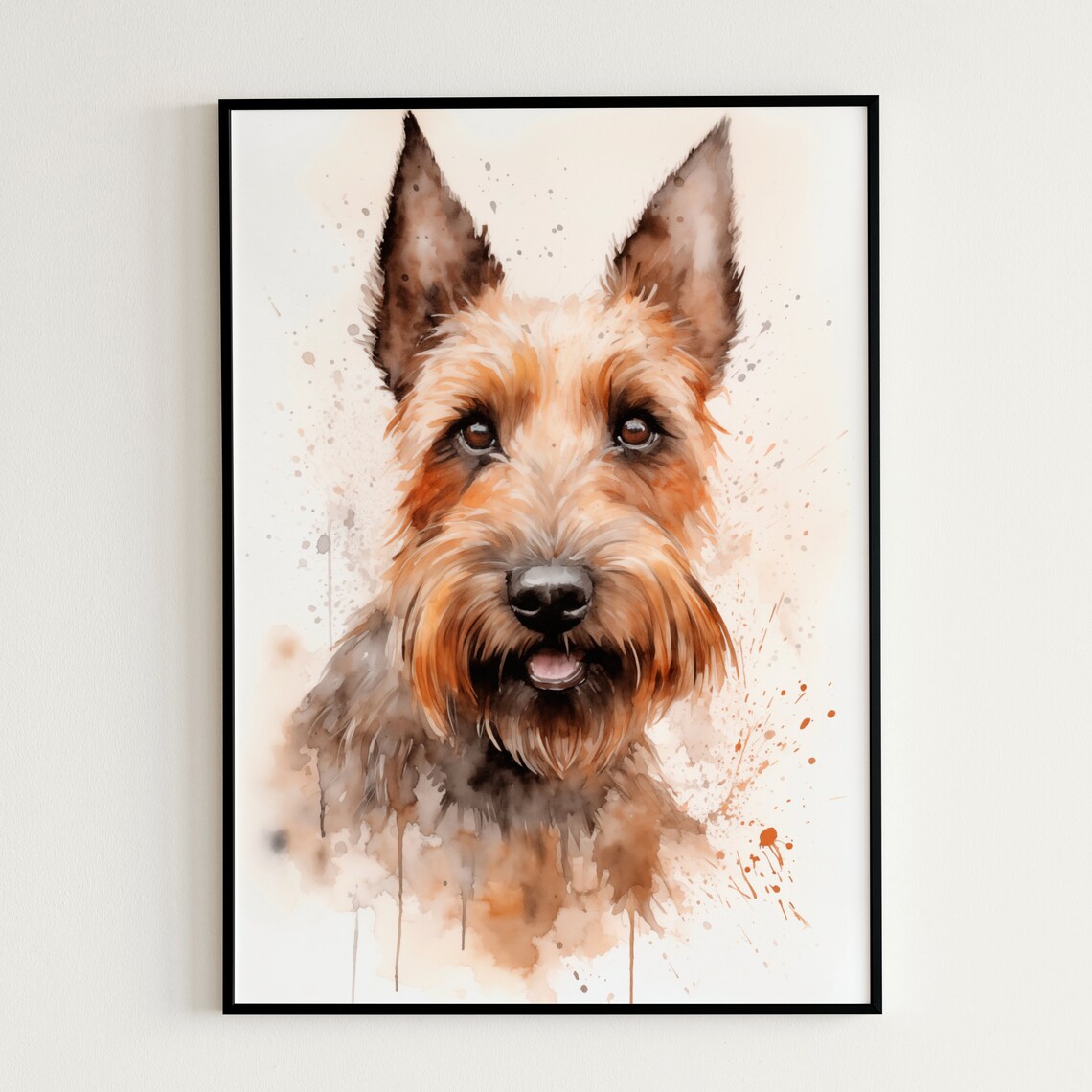 Happy Brown Terrier Dog Watercolor Pet Portrait Nursery Wall Art