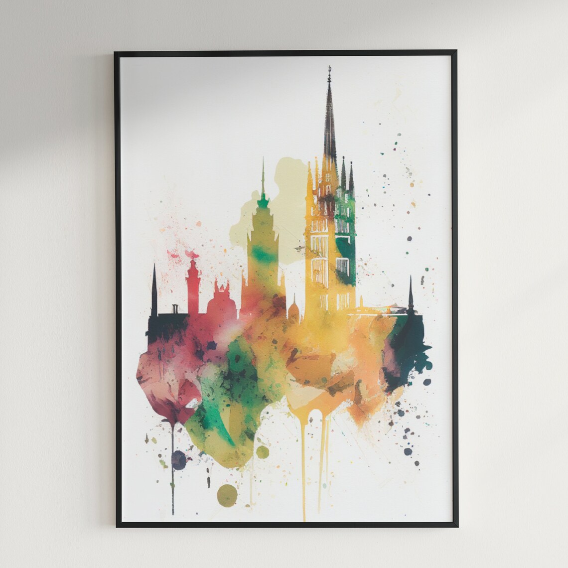 Vienna Austria Skyline Watercolor with Golden Church Spires Poster - Image 3
