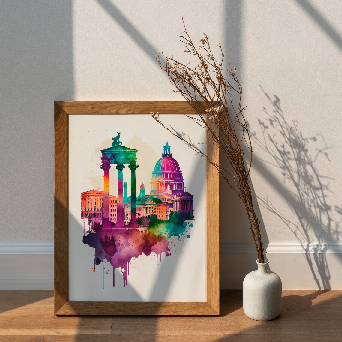 Rome Italy Ancient Ruins Watercolor Skyline Travel Art Poster - Image 2