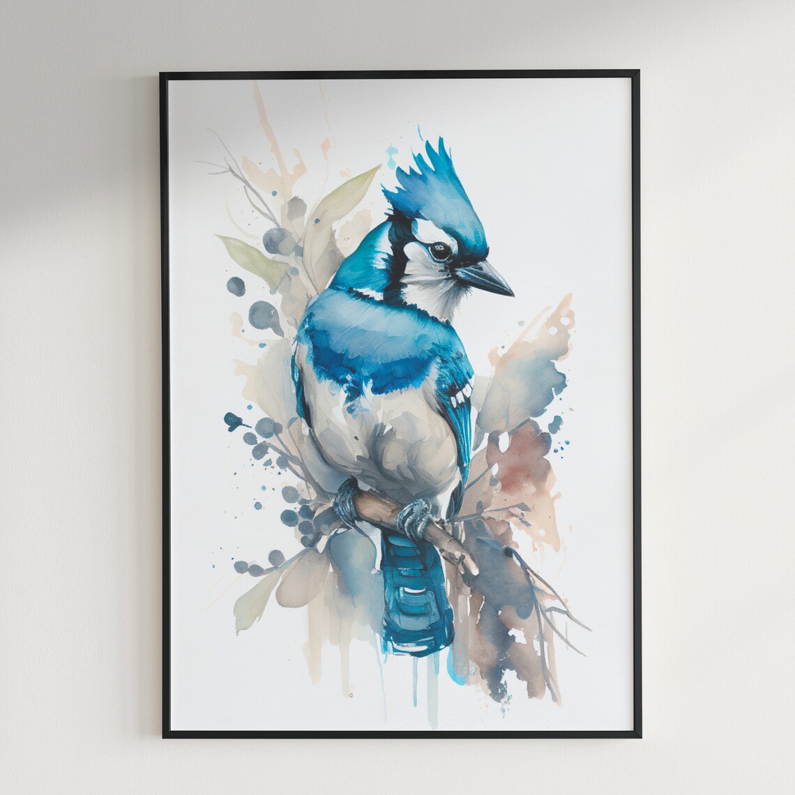Blue Jay Bird Watercolor Painting Splash Wildlife Art Poster - Image 2