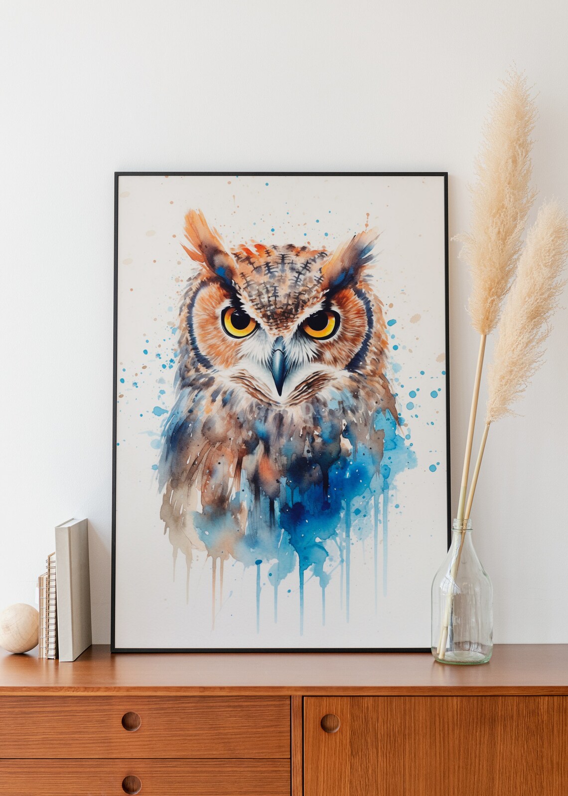 Great Horned Owl Face Watercolor Bird Portrait Wildlife Poster