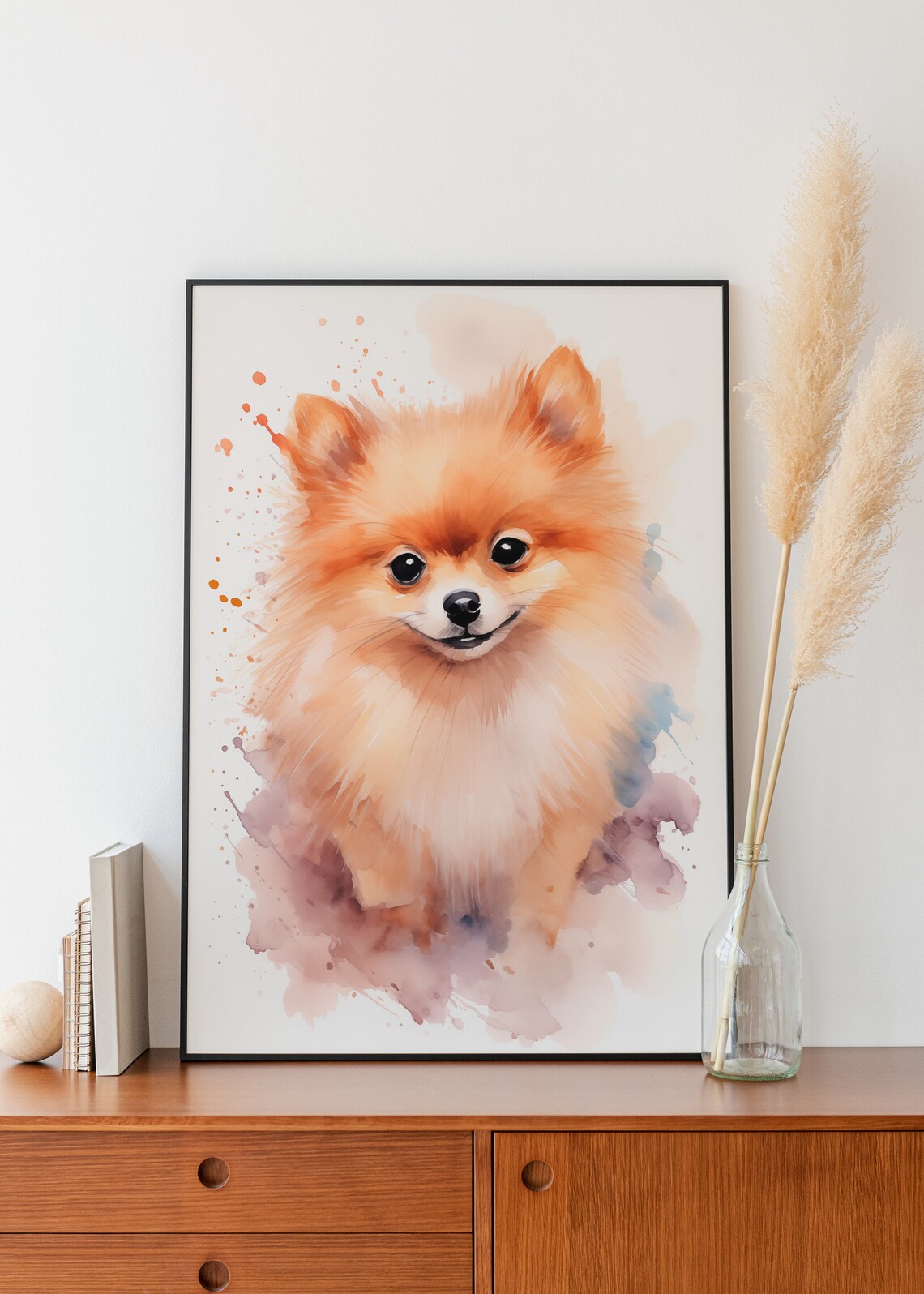 Pomeranian Puppy Watercolor Portrait Fluffy Cute Dog Art Print