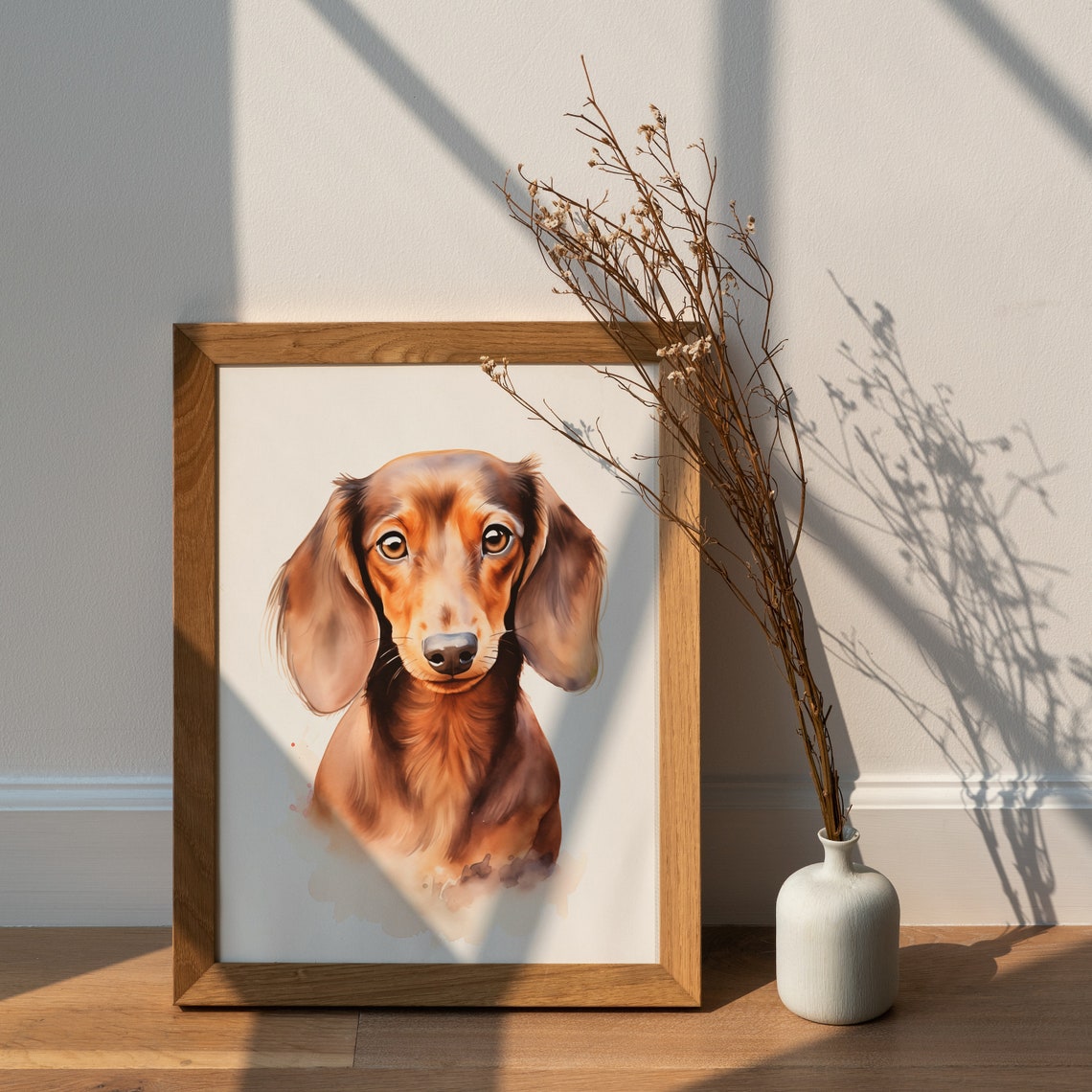 Brown Dachshund Dog Watercolor Portrait Painting Splash Art Poster - Image 2