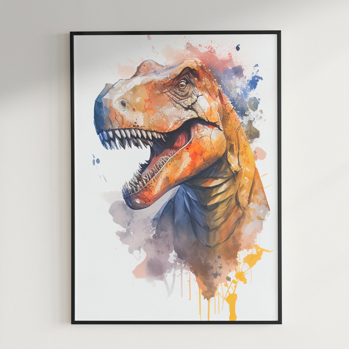 Orange Tyrannosaurus Rex Watercolor Fierce Dinosaur Head Poster - Image 3