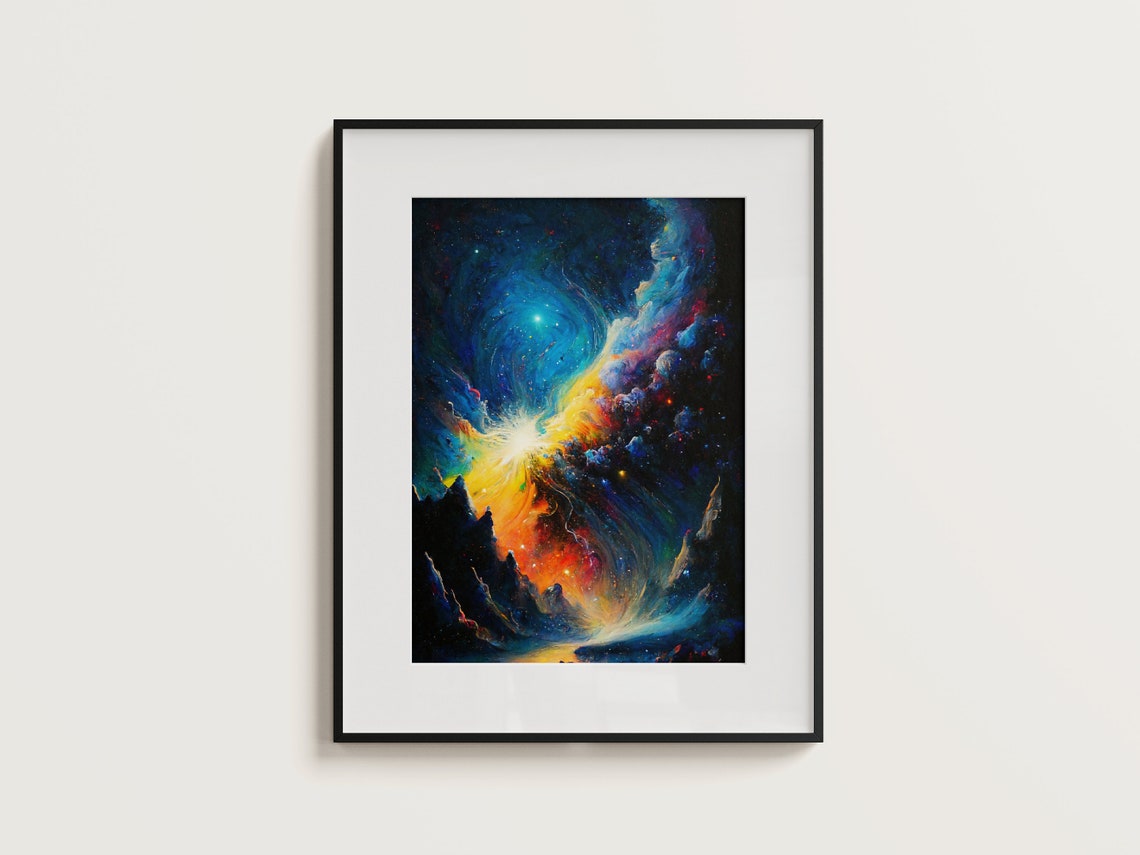 Swirling Nebula Galaxy Painting with Bright Star Burst Poster - Image 3