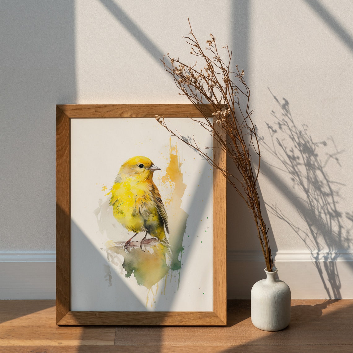 Golden Yellow Canary Bird Watercolor Painting Splash Art Poster - Image 2